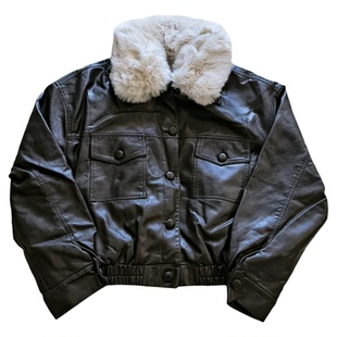韩版冬季加绒皮衣外套女装PU皮机车夹克獭兔毛内里派克服短款上衣