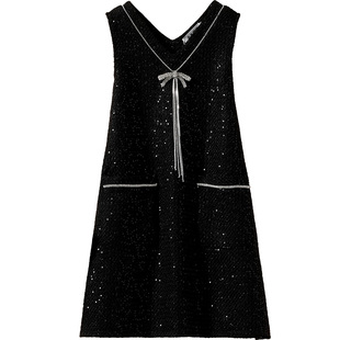 木木娜娜毛呢背心裙 小香风镶钻A字显瘦连衣裙 2025秋冬新款女装