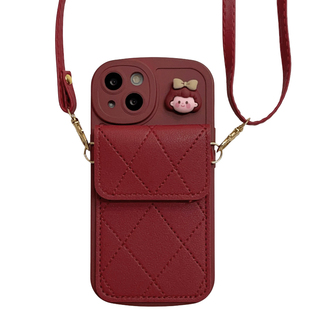 红色菱格女孩卡包适用华为pura70pro手机壳mate70/60pro斜挎pura80pro硅胶p60/p50女款nova14/13/12荣耀300软