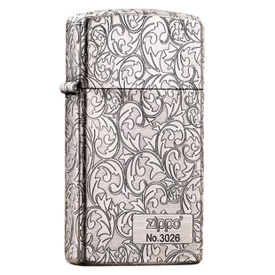 zippo打火机纤巧古银唐草官方正品刻字男士生日新年礼物送男友