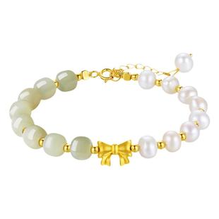 灵机麦玲玲公主蝴蝶结和田玉珍珠手链女浪漫而温柔少女手串