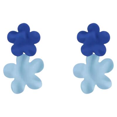 蓝色花朵耳夹气质新款耳坠小众