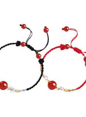 相思红豆情侣手链纯银一对情侣款定情信物玛瑙手绳纪念礼物送女友