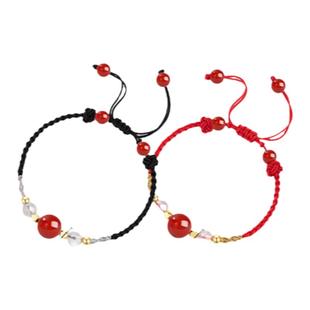 相思红豆情侣手链纯银一对情侣款定情信物玛瑙手绳纪念礼物送女友