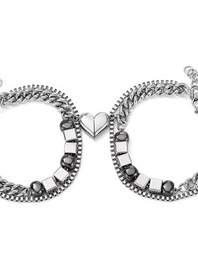 磁吸钛钢可调节两条装情侣手链