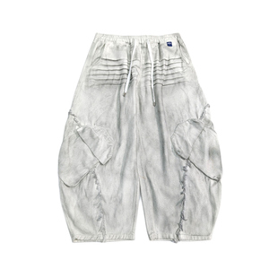UUCSCC嘻哈高街潮牌工装直筒拖地牛仔裤美式复古做旧阔腿弯刀裤男