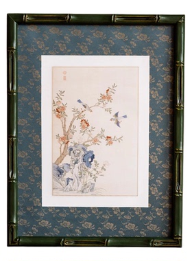 物几空间新中式幽窗花鸟缂丝图客厅沙发玄关过道装饰画无痕钉挂画