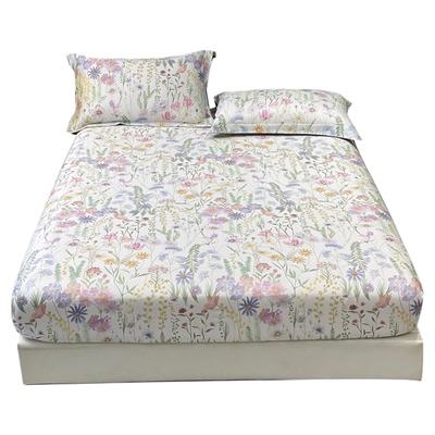 长绒棉贡缎印花纯棉床笠单件