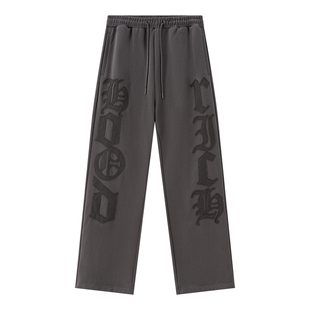 HOODRICH哥特字母贴布绣浮雕质感直筒卫裤潮流秋季休闲百搭长裤