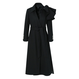 IDPAN女装冬季新款时尚通勤胸花设计修身显瘦长款气质大衣外套女