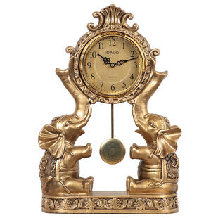 摆钟桌面台式大象座钟钟表摆件进口家用客厅老式机械翻页时钟老式