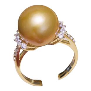 925纯银镶嵌锆石戒指12-13mm南洋金珠戒托时尚珍珠粉指环送妈妈