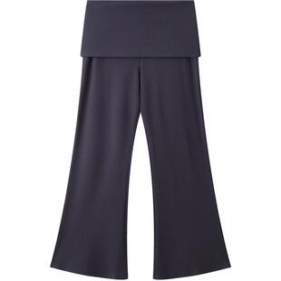 三福女春季翻折喇叭裤 轻运动风简约瑜伽裤舒适单裤女514580