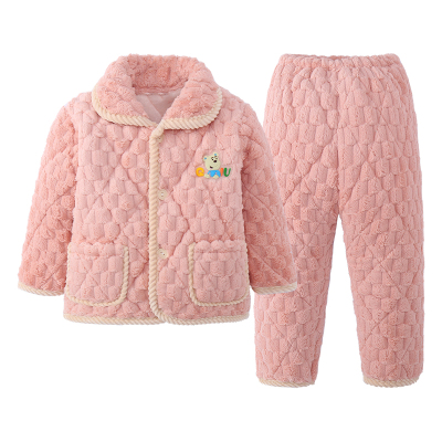冬季儿童法兰绒夹棉加厚睡衣套装
