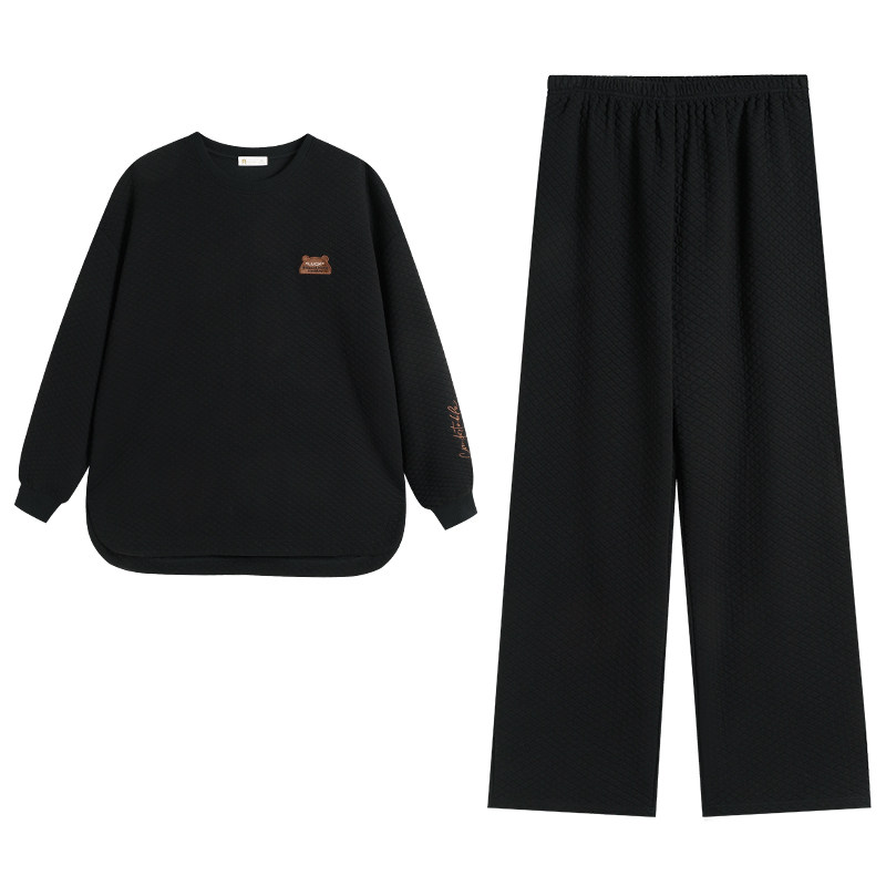 秋冬纯棉夹层简约情侣家居服套装