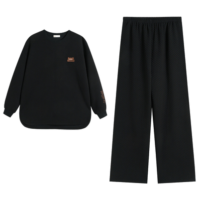 秋冬纯棉夹层简约情侣家居服套装