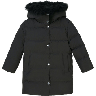 【折扣】YVES SALOMON 女童秋冬连帽皮草边饰鸭绒羽绒服外套