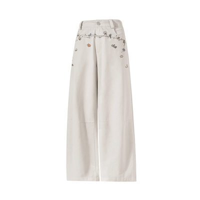 潮流小刺绣休闲裤情侣宽松直筒裤