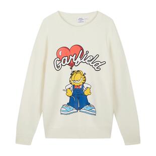 Fun2025秋冬季新品套头圆领毛衣女加菲猫联名趣味七夕情人节款