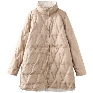 轻薄两面穿羽绒服女中长款2025新款小个子大码200斤宽松立领外套