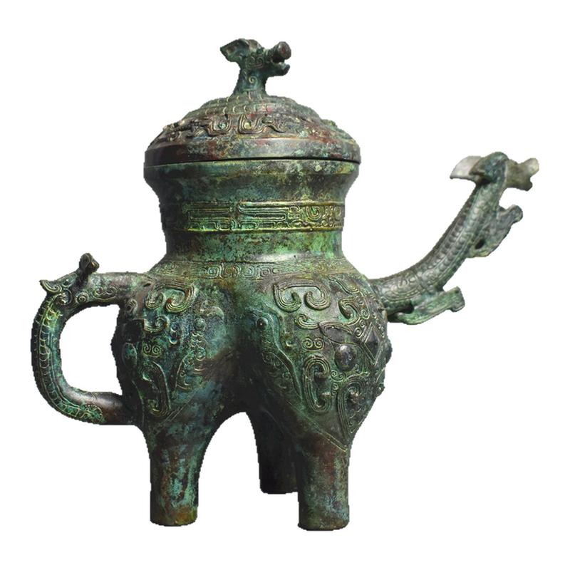 青铜器春秋兽面纹龙头盉仿古酒器