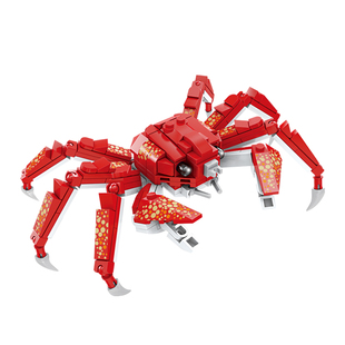 开智积木海洋动物儿童益智力拼装帝王蟹男孩拼插龙虾鲨鱼模型玩具