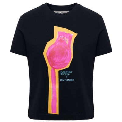 【设计师款】IIIVIVINIKO2025夏季新款艺术花卉系列印花截短T恤女