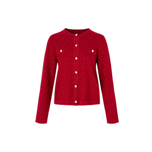 黛玛诗法式红色小香风针织开衫女2025冬季新款优雅绵羊毛毛衣圆领