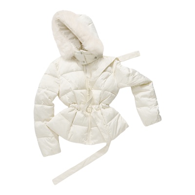 7Shiftin原创设计新款双色羽绒服可拆卸毛领收腰连帽保暖鹅绒外套