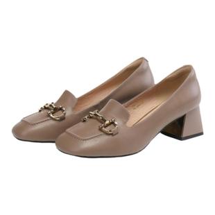 星期六女鞋秋季新款简约复古英伦风方头粗高跟乐福单鞋皮鞋女