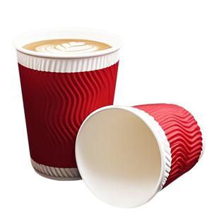 一次性咖啡纸杯瓦楞水杯双层加厚防烫S形 家用热饮奶茶杯带盖定制