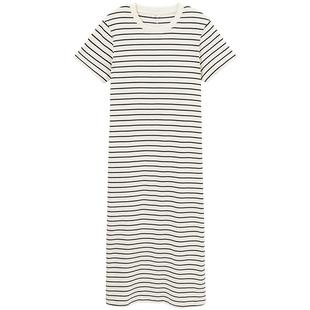 热风T恤连衣裙2026年春季女装连衣裙圆领长裙条纹短袖打底裙子