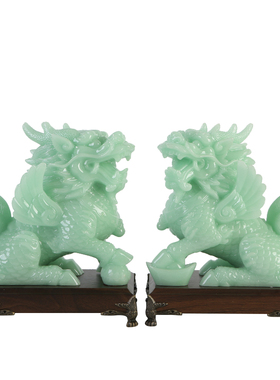 玉石招财麒麟摆件风水办公室摆设
