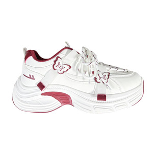 回力酒红色皮面运动鞋女2026春季新款百搭厚底轻便软底蝴蝶小白鞋