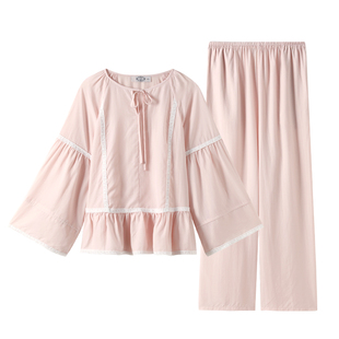 美标春夏新款莱赛尔天丝九分袖睡衣女套装可外穿公主风家居服秋