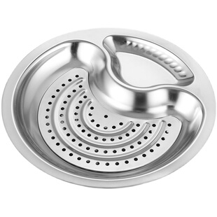 不锈钢加厚饺子盘带醋碟 吃水饺的盘子 双层沥水圆形饺子盘