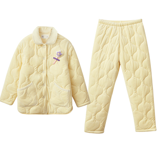 红豆三层加厚夹棉睡衣女冬季小棉袄可外穿抗静电珊瑚绒家居服套装