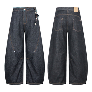 26春款美式牛仔弯刀裤阔腿复古经典男裤弯刀裤高街oversize西裤女