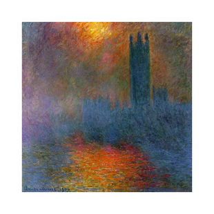 纯手绘油画莫奈国会大厦日落印象画北欧风艺术挂画餐厅客厅装饰画