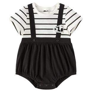 babylove婴儿包屁衣夏季短袖纯棉三角哈衣外出假两件宝宝可爱爬服