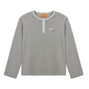 AFGK26SS条纹亨利领长袖春秋正肩复古宽松上衣情侣休闲基础打底衫