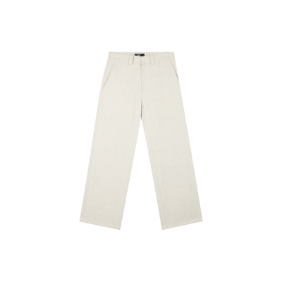 Oneup亚麻合身直筒休闲裤美式高级老钱风透气小个子白色长裤子女