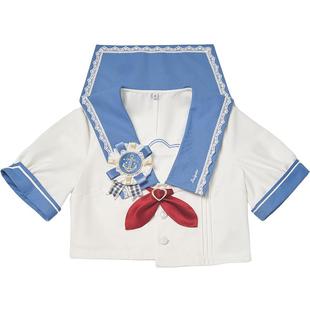 御茶家 少女航海家水手服jk制服套装裙 蓝色海军学院风短袖盛夏服
