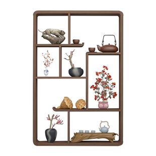 博古架实木中式壁挂式上墙茶壶展示架置物架简约现代多宝阁古董架