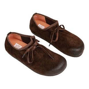 脱毒家 福袋丨磨砂牛皮浅口圆头森系平底鞋真皮舒适单鞋复古女鞋