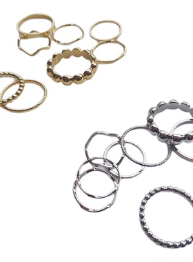 日韩简约百搭戒指8件套女ins网红个性冷淡风素圈戒指时尚潮流指环