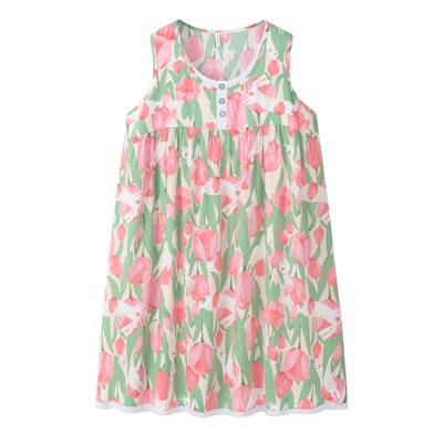 夏季甜美胖mm大码棉绸无袖睡裙