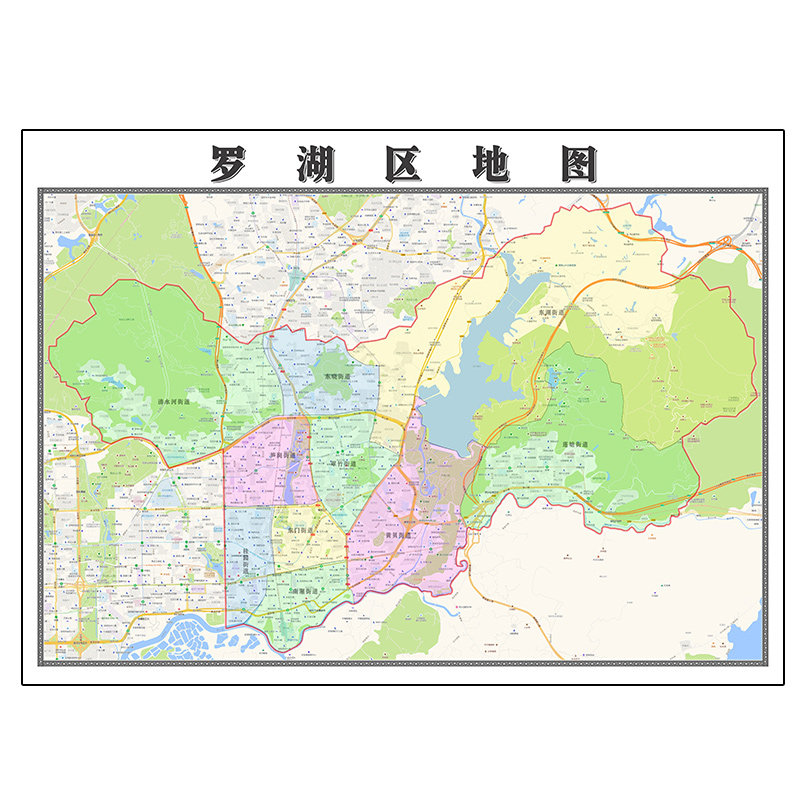 罗湖区地图1.1米定制广东省深圳市行政区域颜色划分高清防水墙贴