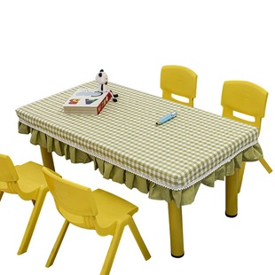 幼儿园桌布防油防水桌罩学生长方形格子防滑桌布定制桌罩套简约