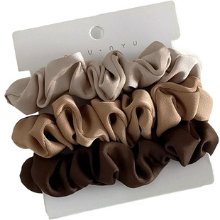 法式简约高级感 ins复古优质厚缎面绸缎扎马尾中号发圈饰三色套装